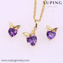 62061 xuping 2016 heart shape 14k gold color violet zircon elegant jewelry set